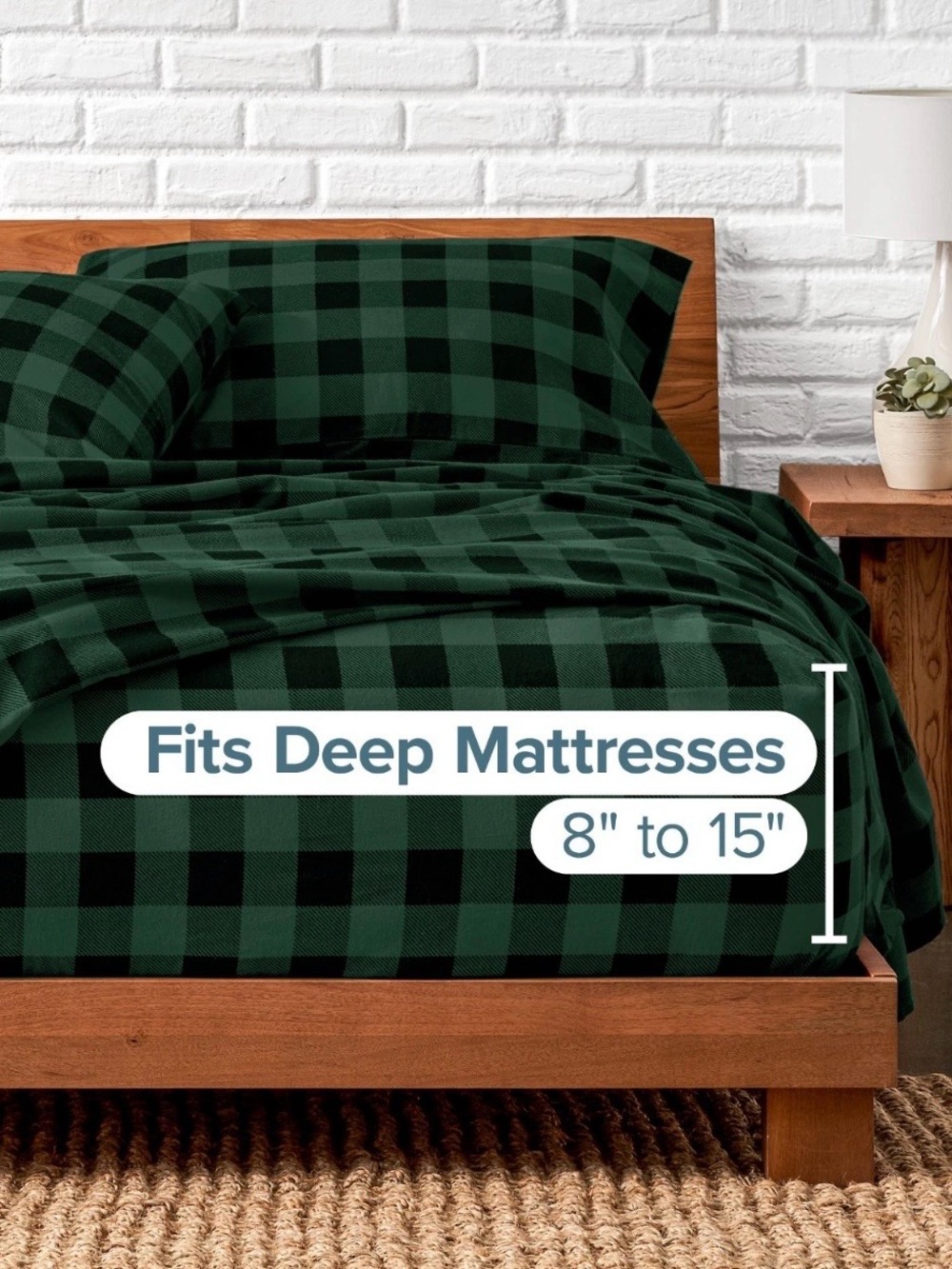 New Bare Home Queen Bedding Set Green and Black Buffalo Plaid - Picture 6 of 7